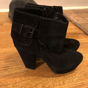 Black booties, suede
